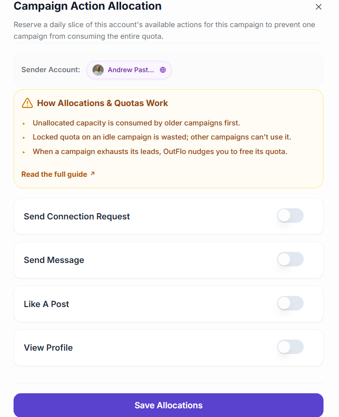 Campaign Action Allocation dialog